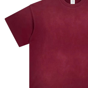 Camiseta de Hombre, Color Borgoña, Manga Corta, Cuello Redondo, Corte Holgado, 100% Algodón, Antiarrugas, 320g, Estilo Casual, Color Sólido, Tejido Jersey - Product Image 4