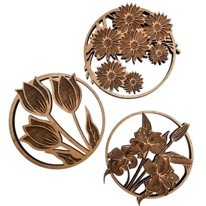 Sous-verres artisanaux en bois de frêne, découpe laser, motif floral, vente en gros, Moradabad - Product Image 2