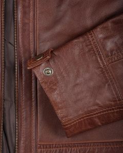 Chaqueta de Motociclista de Cuero Genuino para Hombre, Cierre de Botones, Color Marrón Sólido, Largo Regular - Product Image 6