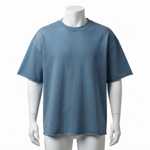 Men's <b>Blue</b> Oversized <b>T</b> Shirt Tonal Raised Graphic Short Sleeve Crew Neck Casual Streetwear Apparel Wholesale Supplier - Product Image 2