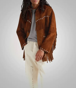 Top Quality Handmade <b>Suede</b> Leather Fringe <b>Jacket</b> for Men Western Vintage Cowboy Style with Tassel Detail Bulk Wholesale Supply - Product Image 2