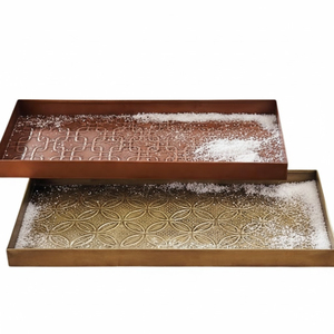 Plateau rectangulaire en fer galvanisé avec poignées, plateau de service multifonction en fer blanc pour rangement et plantes d'intérieur - Product Image 3