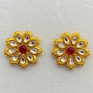 Pendientes de Flor Kundan Polki Chapados en Oro de 22K, Joyería Tradicional India para Novias, Regalo para Mujeres - Product Image 3