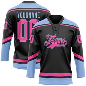 Jersey de Hockey sobre Hielo Personalizado de Alta Calidad, Unisex, Negro y Blanco, Impresión Digital, Logotipo de Equipos, Manga Corta, Cuello en V, Absorbe la Humedad - Product Image 3