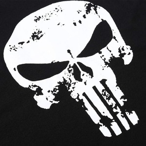 Men's Black Sleeveless Tank <b>Top</b> With White <b>Skull</b> Print O-Neck Casual Style Cotton Knitted Front Logo Design - Product Image 5