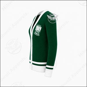 Cardigan pour femme IOTA phi lambda, design personnalisé, vert et blanc, manches longues, logo brodé, style preppy 1929, pull en tricot - Product Image 3
