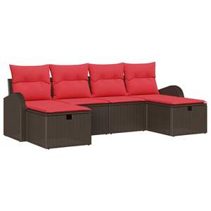 Set di divani da giardino in polyrattan marrone e rosso da 6 pezzi con cuscini manuali - Product Image 2