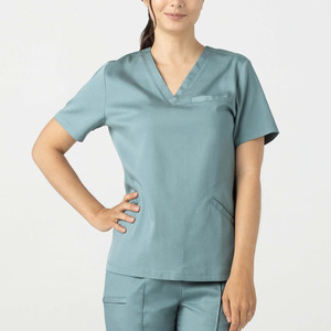 Blouses et Chemises d'Infirmière Personnalisées à Manches Courtes et Col en V, Uniformes Hospitaliers en Tissu Sergé, Polyester Spandex, En Stock, Vente en Gros - Product Image 6
