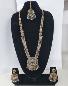Luxurious Ethnic Sun Mandala Pendant Rani Haar Antique Gold Plated Zircon Long Necklaces <b>Beads</b> 3-Piece Floral Bridal <b>Sets</b> - Product Image 1