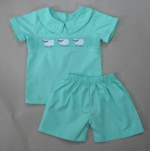 Collection Enfant Little Lamb Smocked, robe de fête en coton vert menthe style vintage pour petites filles - Product Image 6