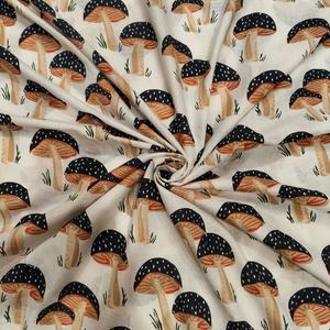 Tela de Algodón Orgánica Ecológica, Transpirable y Ligera, con Estampado de Hongos, Tema Floral, para Vestidos y Bolsos de Niñas - Product Image 1