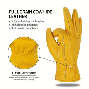 Guantes de Trabajo de Cuero, Completos, Amarillos, para Hombre y Mujer, para Jardinería y Trabajo al Aire Libre, Reforzados, Duraderos, de Piel de Vaca, Resistentes a Pinchazos - Product Image 5