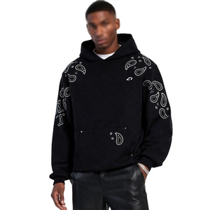 Sweat-shirts à capuche pour hommes en molleton de coton épais, coupe oversize, avec manches à motif cachemire et strass, style streetwear, pour marque privée et production en gros - Product Image 1