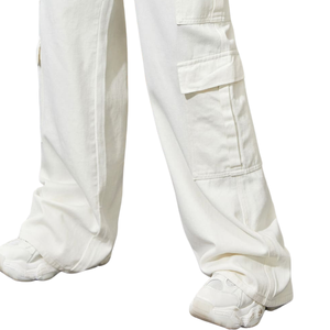 Pantalones Cargo de Mezclilla Blancos para Mujer, Pierna Ancha, Cintura Alta, Bolsillos Utilitarios, Corte Recto Informal, Jeans de Algodón de Secado Rápido y Transpirables, a la Moda - Product Image 6