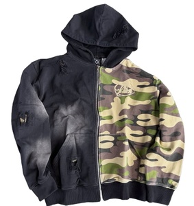 Streetwear personnalisé Camouflage Camo Sweat à capuche zippé Sun Faded Surdimensionné French Terry Boxy Camouflage Zipup Hoodies 2025 - Product Image 1