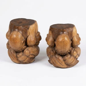 Tabourets de bar en bois recyclé, thème bouddhiste, sculptés, durables, écologiques, en bois récupéré - Product Image 1