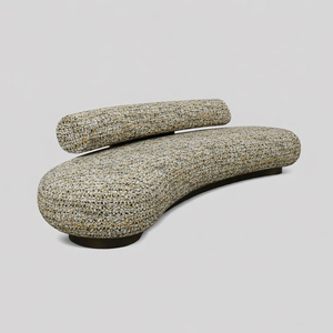 Athena Curved Boucle <b>Sofa</b> with <b>Gold</b> Metal Base - Modern Luxury Lounge - Sculptural Curved <b>Sofa</b> - Upholstered Designer Couch - Product Image 4