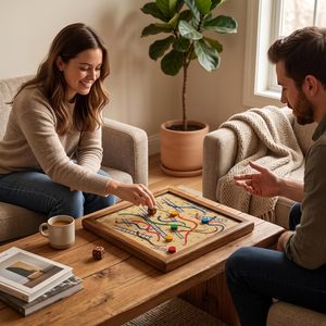 Jeu de serpents et d'échelles en bois avec des pièces en bois colorées et des dés, design classique - Product Image 3