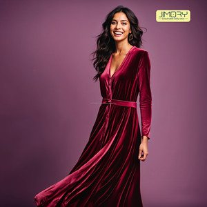 JE2057 Wholesale Clothing Custom 2025 Women Clothing Solid <b>Velvet</b> Cardigan <b>Dress</b> for Women <b>UK</b> <b>Velvet</b> - Product Image 3
