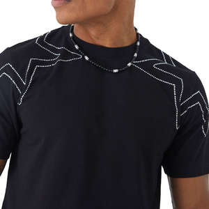 เสื้อยืดคอกลมผู้ชายแบบสั่งทำพิเศษ 180 กรัม ผ้าถักเนื้อแน่น ตกแต่งด้วยคริสตัล แขนสั้น สไตล์สตรีทแวร์ พิมพ์ลายโลโก้ - Product Image 3