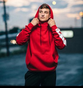 Sweat-shirt à capuche rouge pour homme, en molleton, coupe ample, décontracté, automne, tricoté, avec poche, coupe classique, 100% coton, couleur unie - Product Image 3