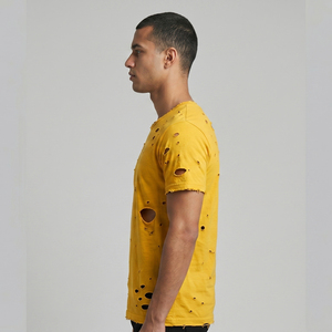 T-shirts déchirés pour hommes, mode streetwear, manches courtes, col rond, t-shirt déchiré pour hommes, 100% coton, vêtements décontractés, t-shirt déchiré pour hommes - Product Image 2