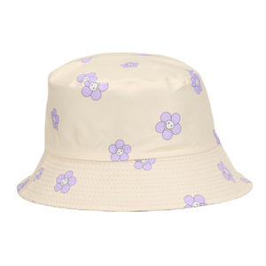 Unisex Bucket <b>Hat</b> Black With <b>Purple</b> Floral Print Casual Spring Summer Style - Product Image 5