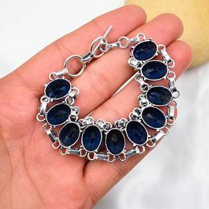Pulsera de Plata de Ley 925 Hecha a Mano con Gema de Zafiro Azul, Elegante Regalo de Joyería para Ella, Aniversario de Bodas - Product Image 4