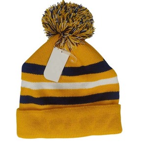 Gorro de Punto a Rayas con Pompón, Amarillo, Azul Marino y Blanco, Unisex, para Adultos, Gorro de Invierno de 56-58 cm, Diseño con Puño, para Uso Casual - Product Image 6