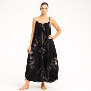 Robe longue maxi pour femme, rouge tie-dye, écologique, lavable, à bretelles spaghetti, manches courtes, style bohème, été - Product Image 5