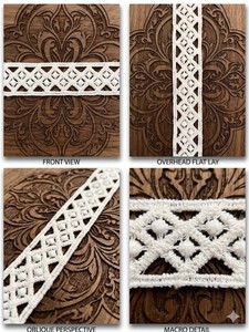 Ribete de encaje geométrico de poliéster blanco de alta calidad - Borde de ganchillo con textura de diamante 3D para Saree, Dupatta, Vestido - Product Image 4