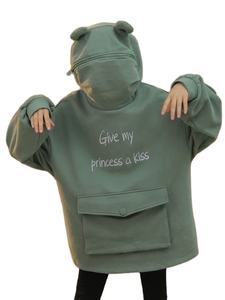 Sweat à capuche grenouille de dessin animé avec oreilles mignonnes brodées, poche, coupe ample, streetwear, logo personnalisé OEM - Product Image 5