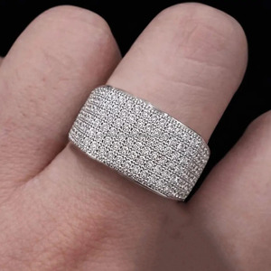 Round Brilliant Cut Pave <b>Set</b> Moissanite Diamond Wide Band <b>Ring</b> Iced Out Style Statement Wedding Band 925 <b>Sterling</b> <b>Silver</b> Jewelry - Product Image 1