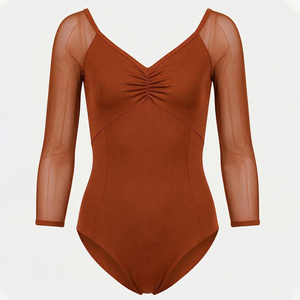 Women Nylon Mesh Splice Long Sleeve Ballet Leotards Adult V <b>Back</b> Dance Gymnastics Bodysuit Customizable - Product Image 6