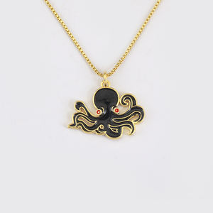 Collar QIKU al por mayor de <span class=keywords><strong>pulpo</strong></span> esmaltado en negro y rosa, colgante de cobre con diseño de animal marino para niños - Product Image 4