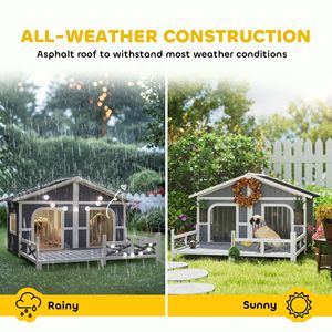 Abri surélevé en bois gris pour animaux de compagnie, grande niche pour chien avec porche, style cabane extérieure pour chiens de petite et moyenne taille, bâtiments de jardin - Product Image 5