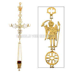 Candelabro Colgante Chapado en Oro con Cruz |   Lámpara de Santuario para Iglesia – DOUBLE VEE EXPORTS - Product Image 2