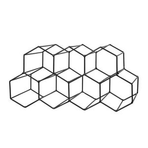 Portabottiglie Moderno per 9 Vini in Metallo Nero e Acciaio Inossidabile con Legno di Quercia Massiccio e Vetro per Tavolo o Bancone - Product Image 2