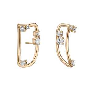 Lab Grown Diamond Carabiner <b>Earrings</b> Geometric Curved Huggie <b>Hoops</b> <b>Earring</b> Custom 10K 14K 18K <b>Solid</b> Gold Round Cut Wholesale - Product Image 1