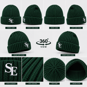 Premium Heavyweight Fisherman Rib Knit <b>Beanie</b> Dark Forest <b>Green</b> Winter Hat Custom Embroidery Warm Winter Wholesale - Product Image 5