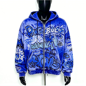 Sudadera con capucha y cremallera para hombre con estampado de grafiti morado, estilo urbano, de forro polar oversize, corte regular, para otoño - Product Image 3