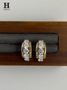 Custom 925 Sterling <b>Silver</b> Wide <b>Huggie</b> Earrings Elegant Thick Gold Plated 3-Stone Row Diamond J-Hoop Earrings Wholesale - Product Image 3