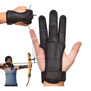 Guantes de tiro con arco al por mayor, logotipo personalizado OEM ODM, cuero genuino, protector de 3 dedos, equipo de tiro, caza con arco tradicional, de fábrica - Product Image 1