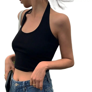Cotton Sexy <b>Backless</b> Black White Tank <b>Tops</b> Halter Streetwear Vest Female Crop <b>Top</b> Summer 2027 Basic T-shirts Ladies - Product Image 3