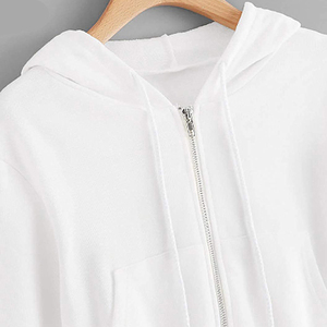 Sudadera Corta con Capucha para Mujer, Color Blanco, con Bordado de Mariposa, Bolsillos Delanteros, Estilo Casual para Otoño, 100% Algodón Tejido, Manga Larga - Product Image 4