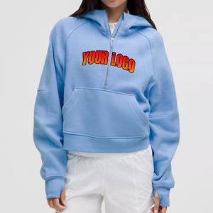 Sudadera con capucha clásica holgada talla EE. UU. con parches bordados personalizados, estilo urbano, de algodón polar, con cremallera, para mujer - Product Image 4