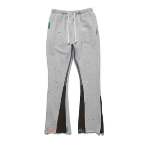 Pantalon évasé décontracté pour homme, grande taille, taille élastique avec cordon de serrage, broderie, polaire mi-épaisse, pour l'automne - Product Image 4