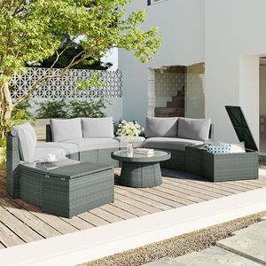 Set Divano Sezionale da Esterno Grigio Chiaro a 10 Pezzi, Combinazione Libera, in Rattan PE, per Conversazione, Arredamento da Giardino - Product Image 2