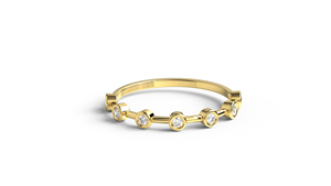 Anillo de Boda Ligero de Oro de 18K con Diamantes de Corte Redondo, Bisel Espaciado, Media Eternidad, Delicado, Apilable, Joyería Fina de Moda para Mujer - Product Image 1