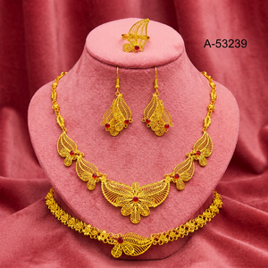 Conjunto de Joyería Nupcial para Mujer, Chapado en Oro de 24K, con Circonitas Creadas en Laboratorio, Diseño de Insecto, Collar y Pulsera, A-53239 - Product Image 1